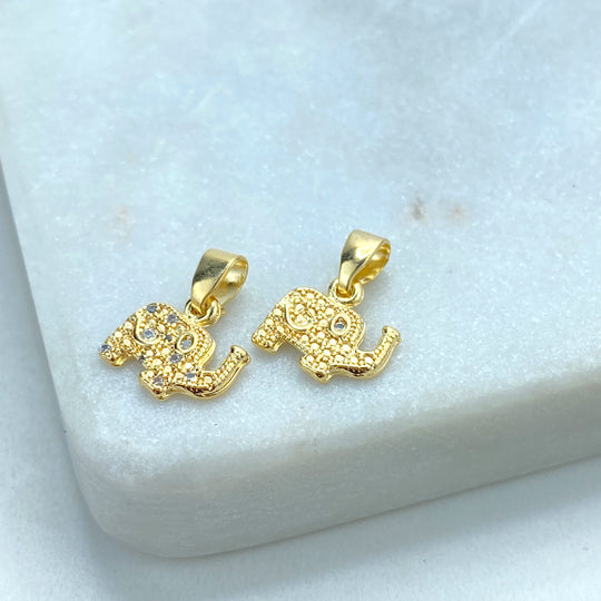 18k Gold Filled Tiny Textured Elephant Charm with Micro Cubic Zirconia, Symbol of Good Luck, Wisdom, Protection Charm