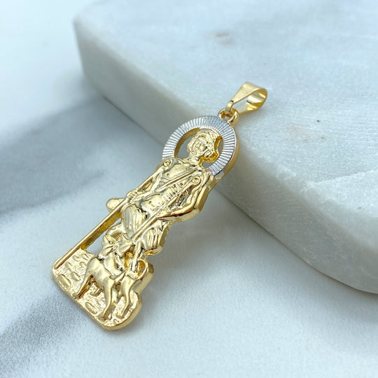 18K Gold Filled Two Tone Saint Lazarus Pendant Charm, Patron Pendant Lazarus, San Lazaro, Saint Lazarus Pendant Charms