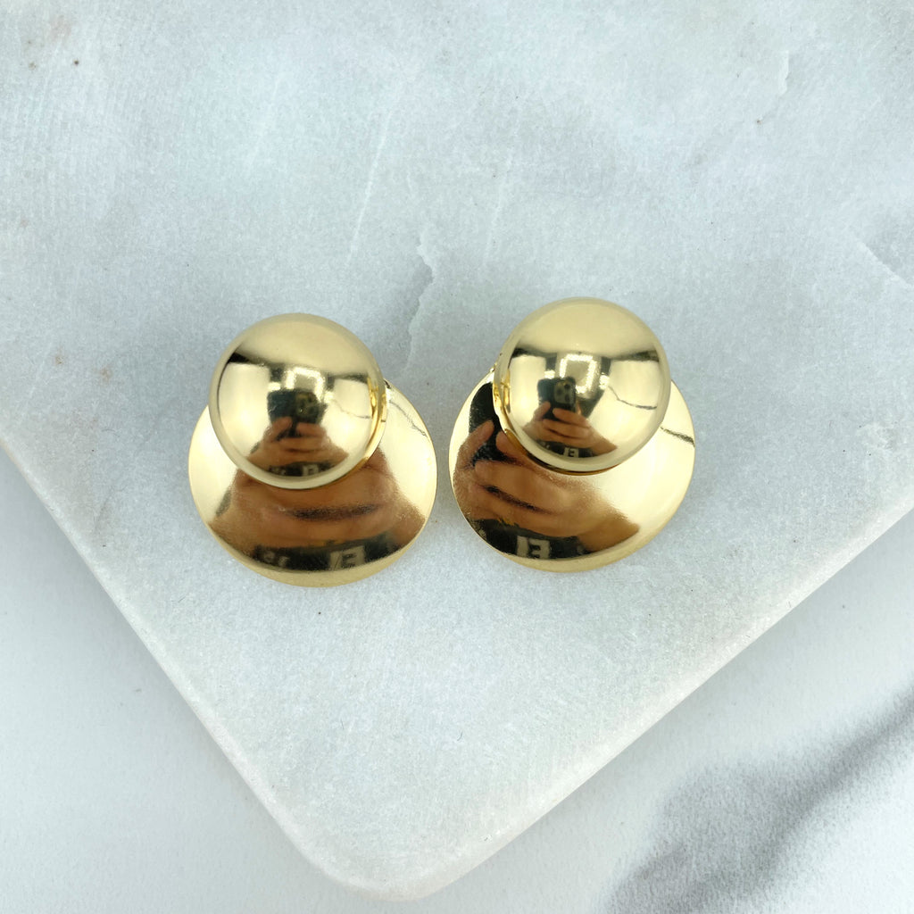 18k Gold Filled Double Polished Circles, Layered Circles Modern Stud Earrings