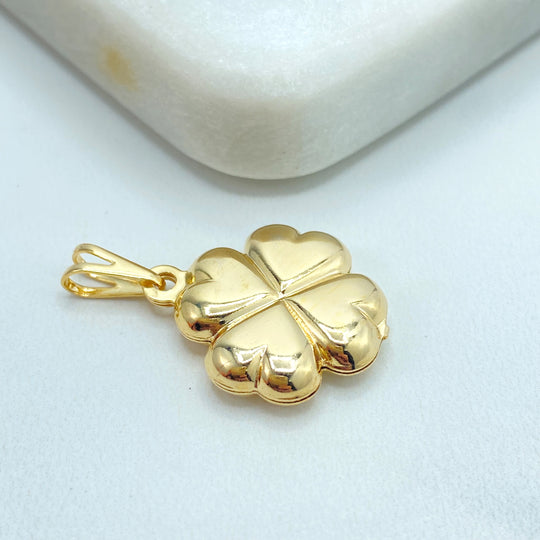 18k Gold Filled Clover Bold Pendant, Puffed Clover Shape Charms, Four-Leaf Clover Pendant, Clover Charm For DIY Jewelry