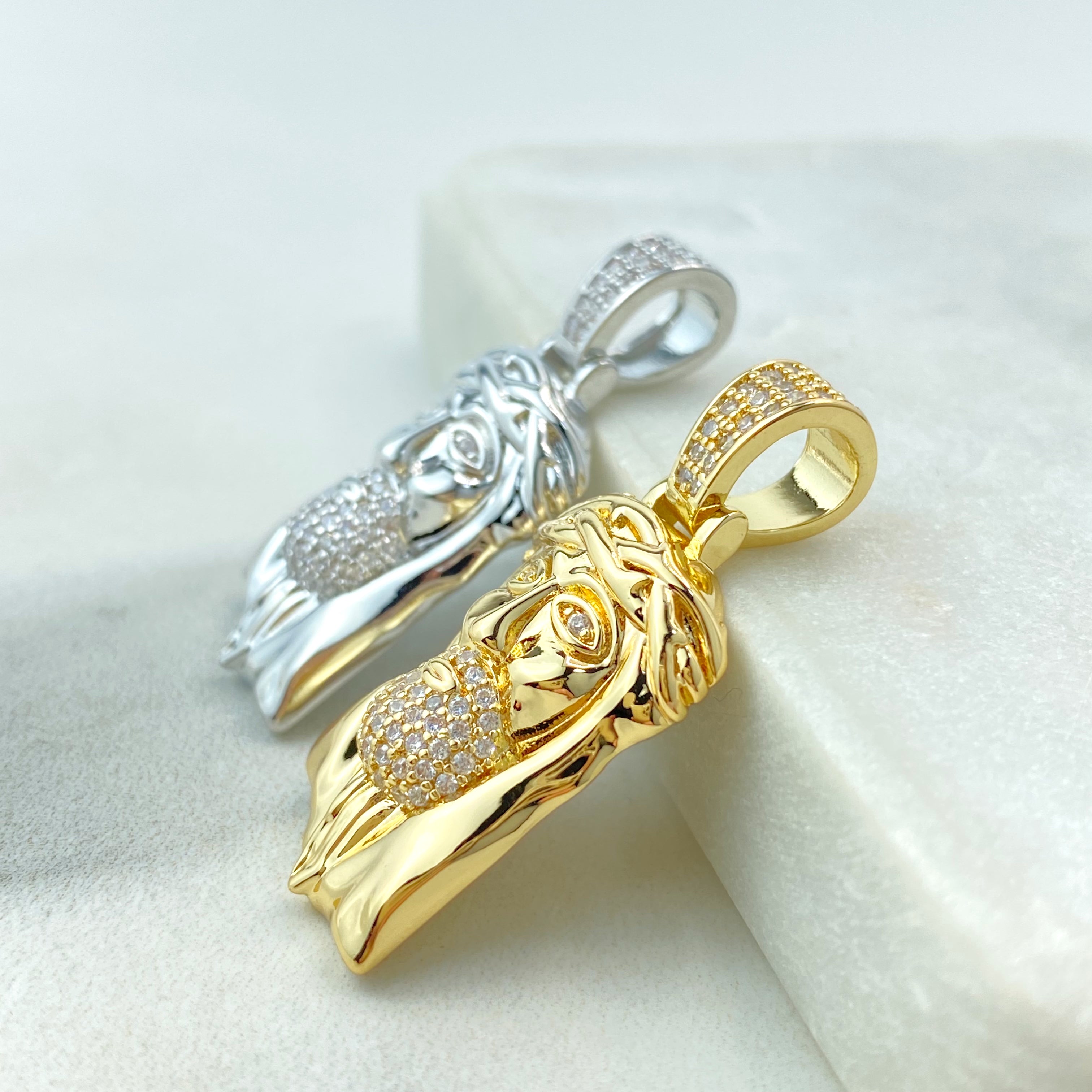 18k Gold or Silver Filled Jesus Face Pendant, CZ | luxususa.net