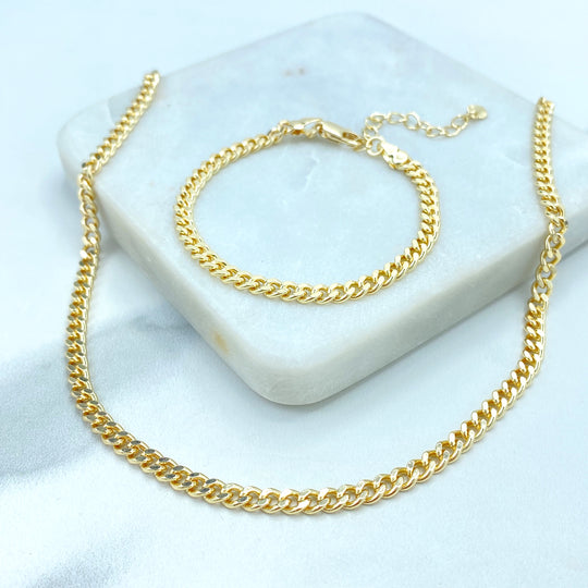 18k Gold Filled 4mm Flat & Polished Curb Link Chain or Bracelet or Anklet, Cuban Link Chain in various lengths