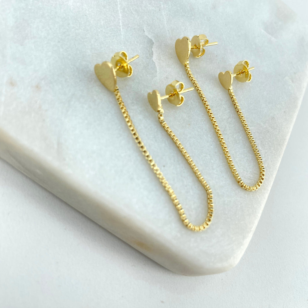 18k Gold Filled Polished Hearts Double Pierced Chain Drop Earrings