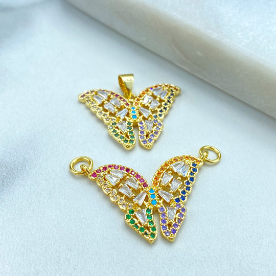 18k Gold Filled Multicolor CZ Butterfly Charm, DIY Butterfly Charm Pendant, with Single Bail or Double Bails