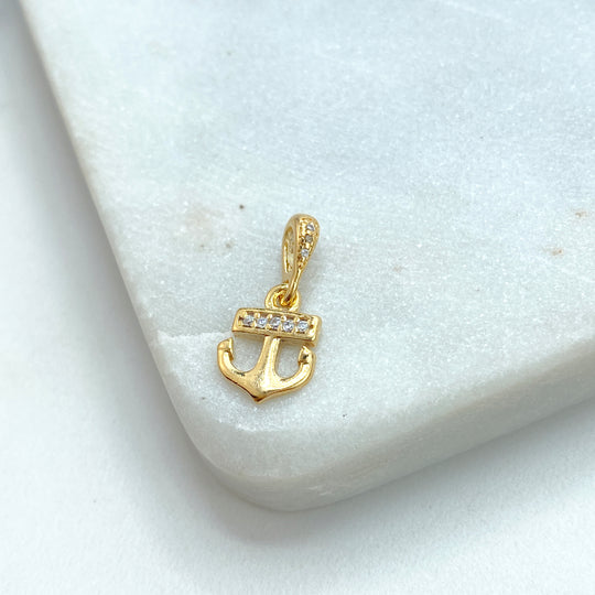 18k Gold Filled Petite Nautical Anchor featuring Micro Cubic Zirconia