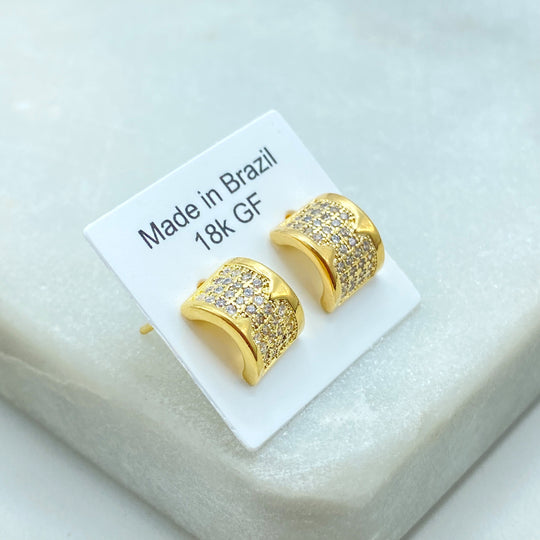 18k Gold Filled Pave Semi Circle Stud Earrings, Micro Pave Classic Stud, H Design Stud, with Micro Cubic Zirconia