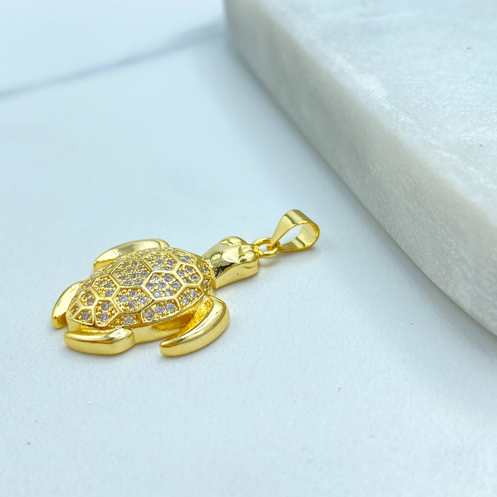 18k Gold Filled Turtle Pendant, CZ Pave Sea Turtle Charm, Dainty Ocean Jewelry, Gift for Her, CZ Sea Turtle Charm