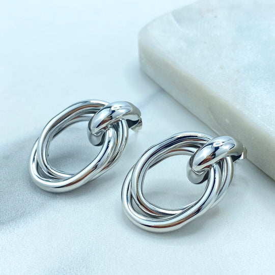Silver Filled Chunky Triple Twisted Oval Layer Earrings, Trendy Earrings