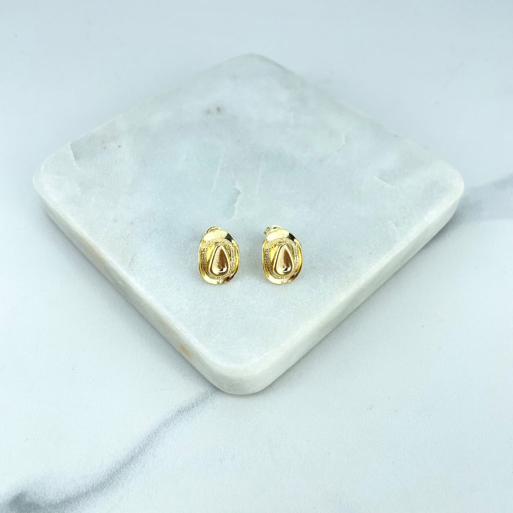 18k Gold Filled Texturized Medal Stud Modern Earrings