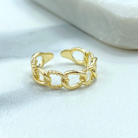 18k Gold Filled Curb Link Chain Style Adjustable Ring, Plain & Textured Link Chain Style Adjustable Ring, Ring Link Chain