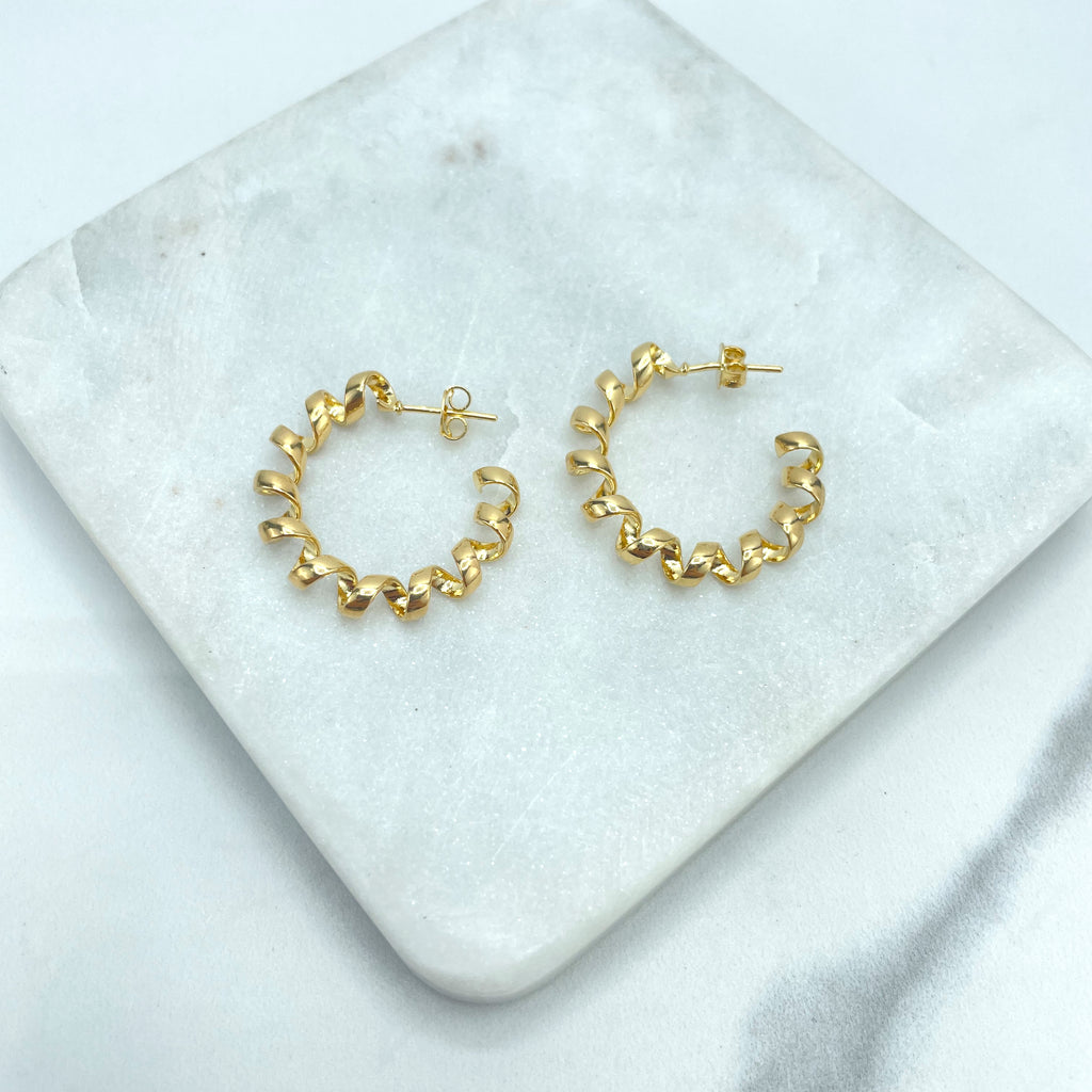 18k Gold Filled 27mm Twisted Spiral C-Hoop Earrings, Fancy Hoops