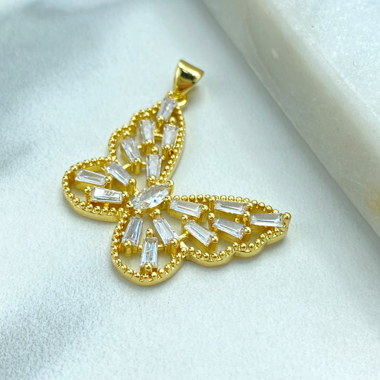 18k Gold Filled White CZ Butterfly Charm, DIY Butterfly Pendant with Side Bail Wing, Cutout Butterfly with CZ