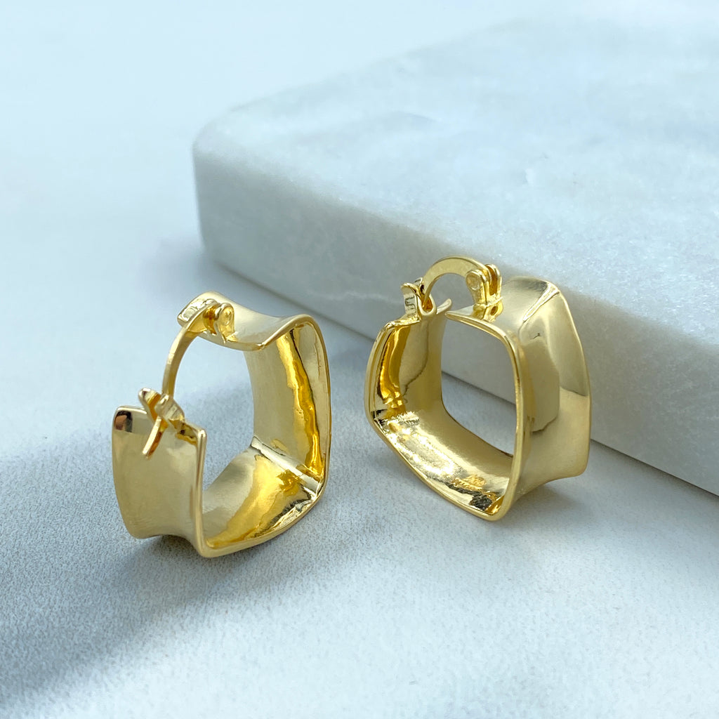 18k Gold Filled Polished Square Huggie Hoops, Modern Jewelry