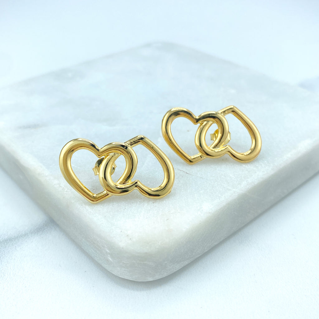 18k Gold Filled Cutout Double Heart Stud Earrings