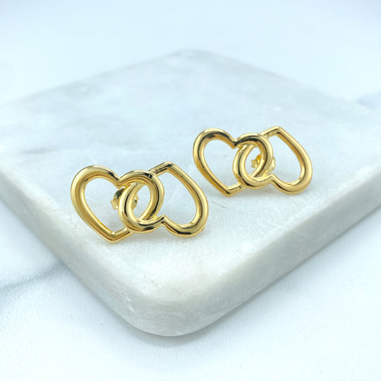 18k Gold Filled Cutout Double Heart Stud Earrings