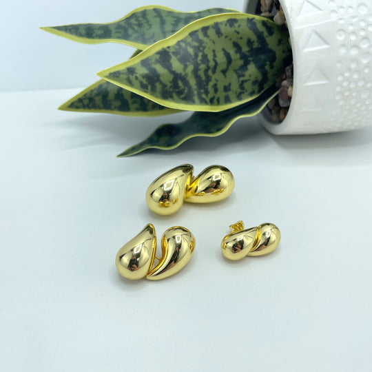 18k Gold Filled Gold Dome Earrings, Chunky Vintage Drop Shape Earrings, Teardrop Puffed Earrings