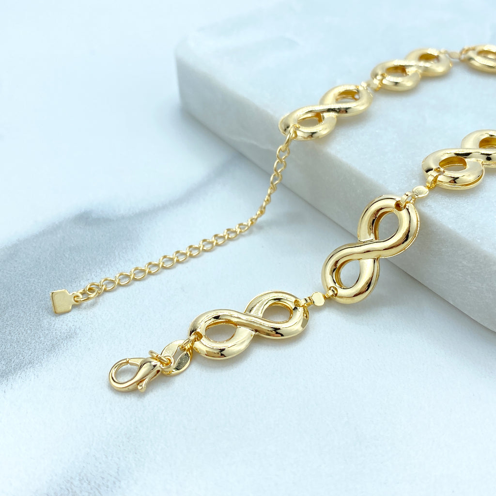 18k Gold Filled Linked Puffed Infinity Symbol (that move) Bracelet, Infinity Bracelet