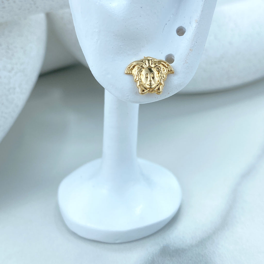 14k Solid Gold Woman Face Shape Stud Earrings, 14k Solid Gold Medusa Head Stud