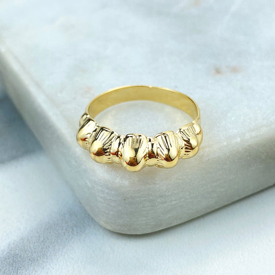 18k Gold Filled Textured and Rounded Sculpted Pattern Ring, Textured Rounded Accents Ring, Croissant Style Ring