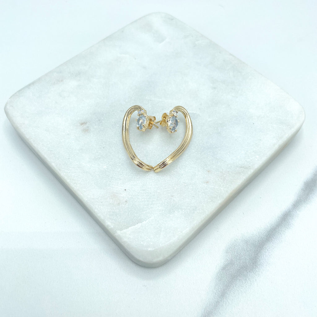 18k Gold Filled Cuff Shape Earrings, Cubic Zirconia Detail C Shape Stud Earrings
