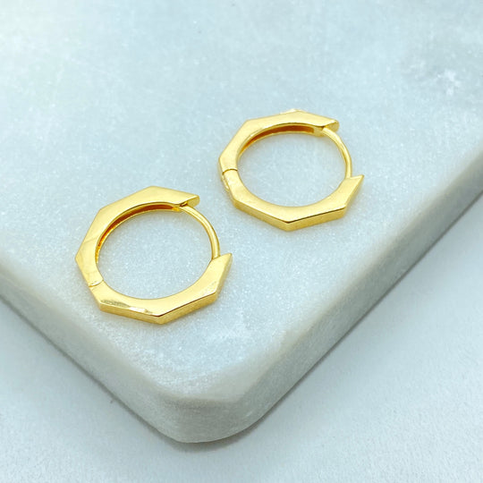 18k Gold Filled Geometric Hoop Earrings, Hexagon Clicker Hoops