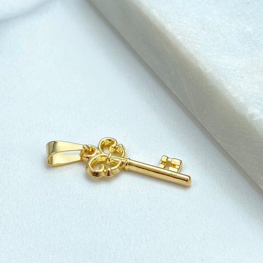 18k Gold Filled Small Key Charm, Key Charm Vintage Inspired Design features Intricate Scrollwork, DIY Key Charm