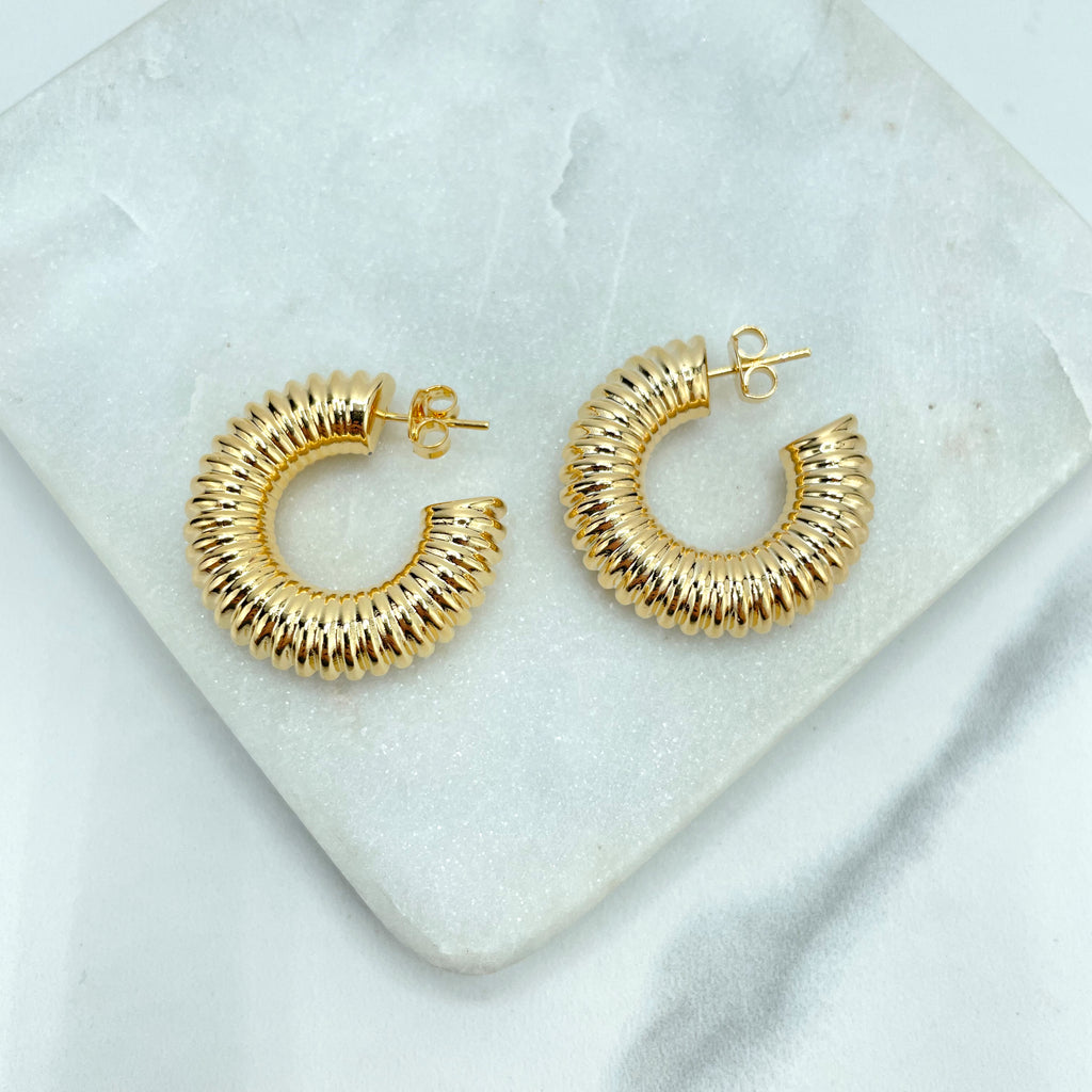 18k Gold Filled 29mm Twisted Spiral Gold Hoop Earrings Push Back