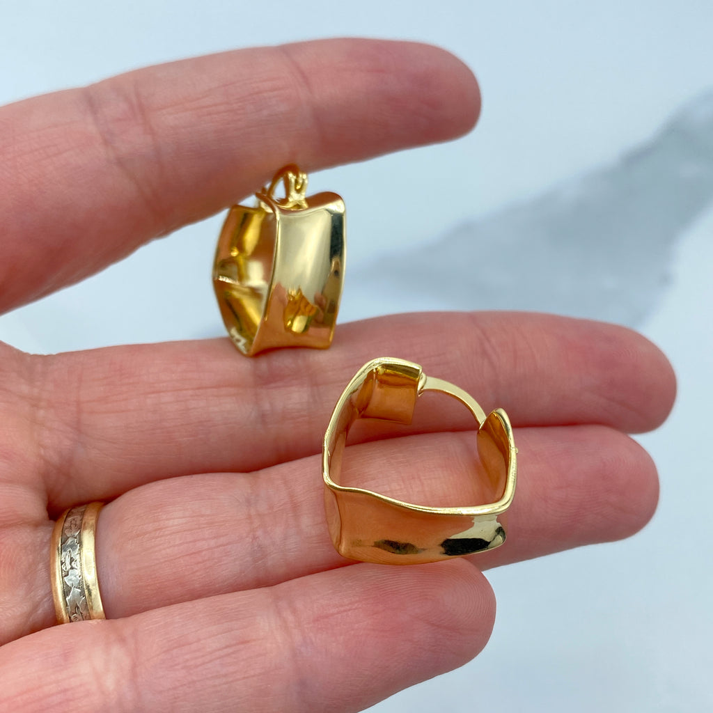 18k Gold Filled Polished Square Huggie Hoops, Modern Jewelry