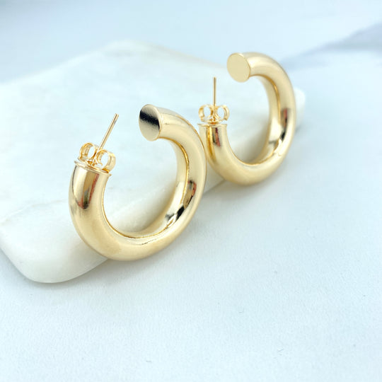 18k Gold Filled 7mm Thickness Donut Tubular Open Hoops Earrings 35mm C-Hoops