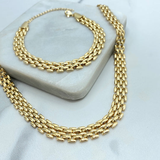 18k Gold Filled 9mm Watchband Chain, Necklace or Bracelet with Extender, Panther Link Chain,  Watchband Link Chain