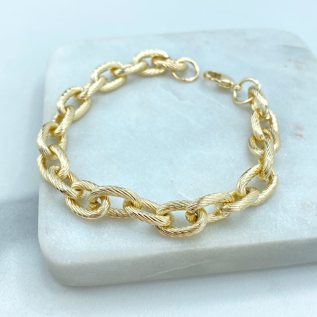 18k Gold Filled Chunky Chain Bracelet, 9mm Textured Rolo Chain Bracelet, Fine Bracelet.