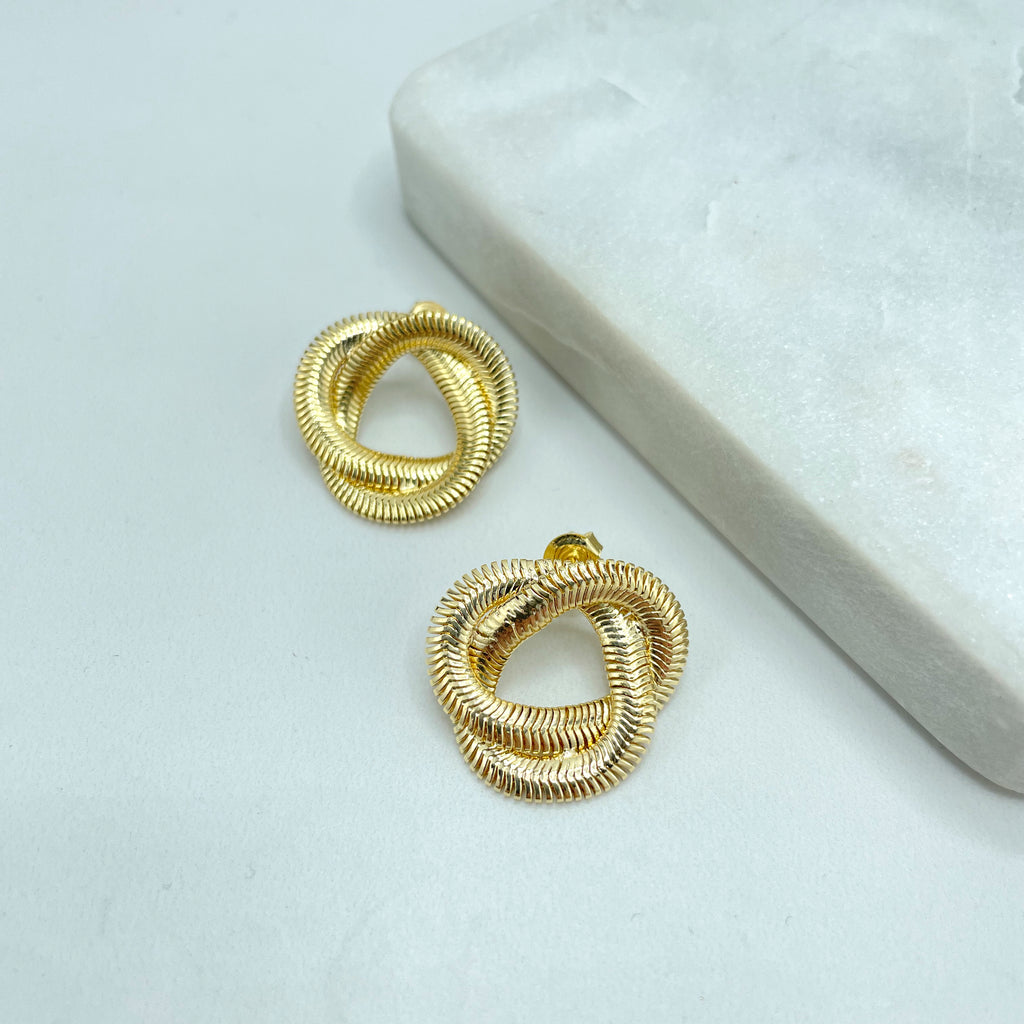 18k Gold Filled Twisted Spring Snake Chain Stud Earrings, Twisted Herringbone Earrings