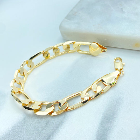 18k Gold Filled 12mm Polished Figaro Link Chain Bracelet, Chunky Figaro Link Chain Bracelet, Unisex Bracelet