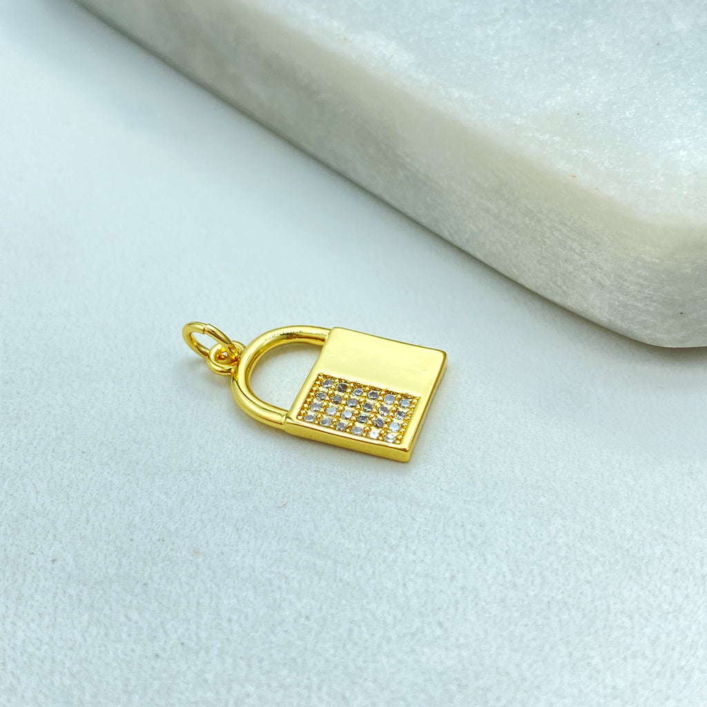18k Gold Filled Lock Charm, CZ Pave Padlock Pendant, Dainty Love Jewelry, Protection Charm, Bulk Order