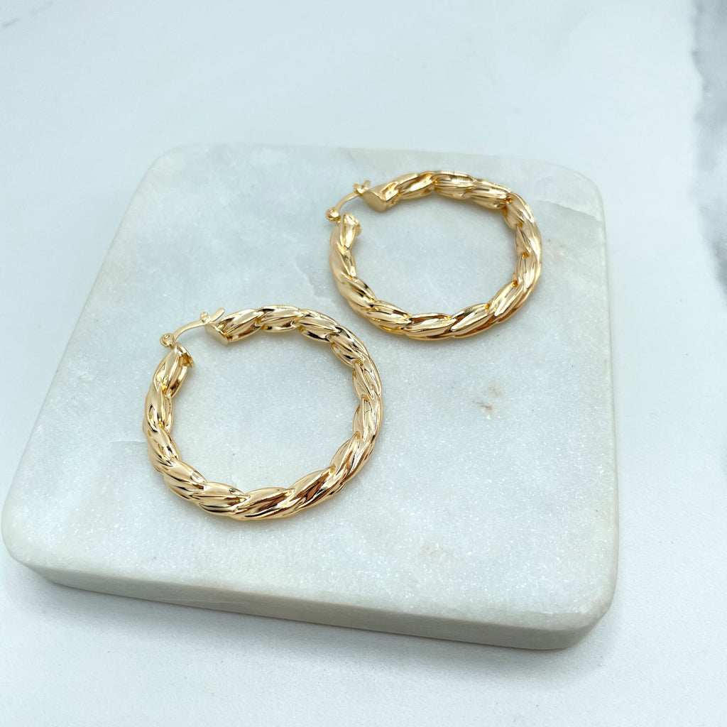 18k Gold Filled 42mm Twisted Texturized Hoop Earrings