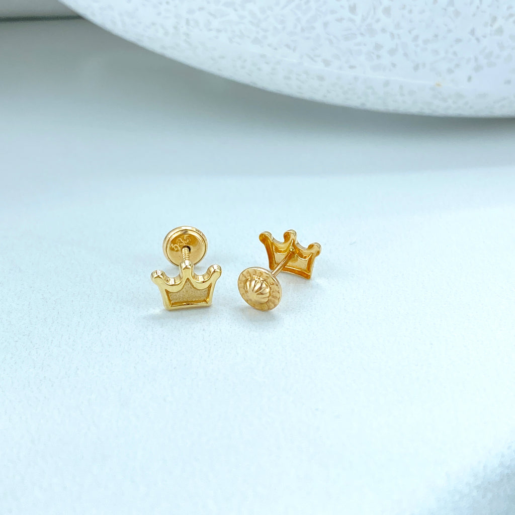 14k Solid Gold Crown Stud Earrings, Gold Crown or featuring Cubic Zirconia Crown