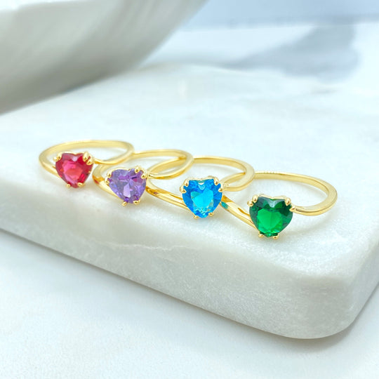 18k Gold Filled Heart Shaped Solitaire Ring, Colorful Statement Ring, Available in Multiple Vibrant Stone Colors