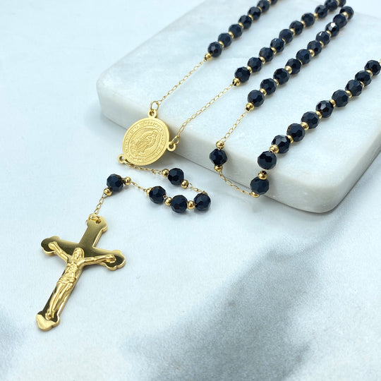 Stainless Steel and Black Beads Rosary with 'Nuestra Señora de Guadalupe' Charm, 13 Inches, Our Lady of Guadalupe