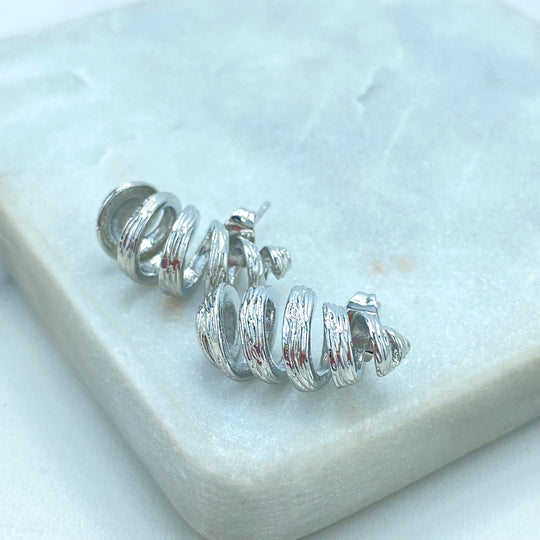 Silver Filled Cut-Out Design Domed Shrimp Earrings, Dome Spiral Earrings, Chunky Drop Earrings, Teardrop Puffed Earrings