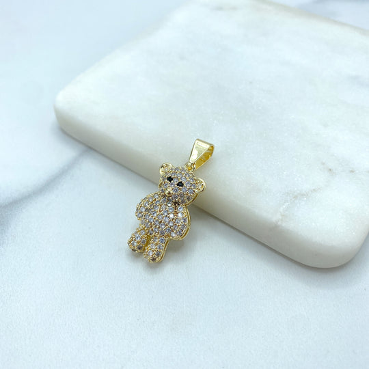 18k Gold Filled Clear White Micro CZ Teddy Bear Pendant