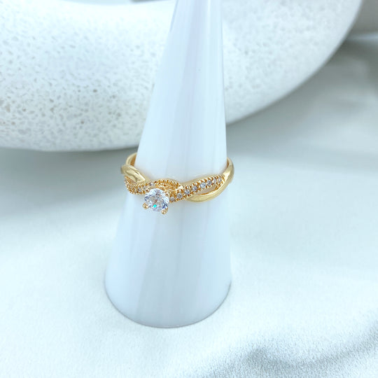 14k Solid Gold Twisted Front Solitaire Ring featuring CZ, 14k Solid Gold Wedding Engagement Solitaire Ring
