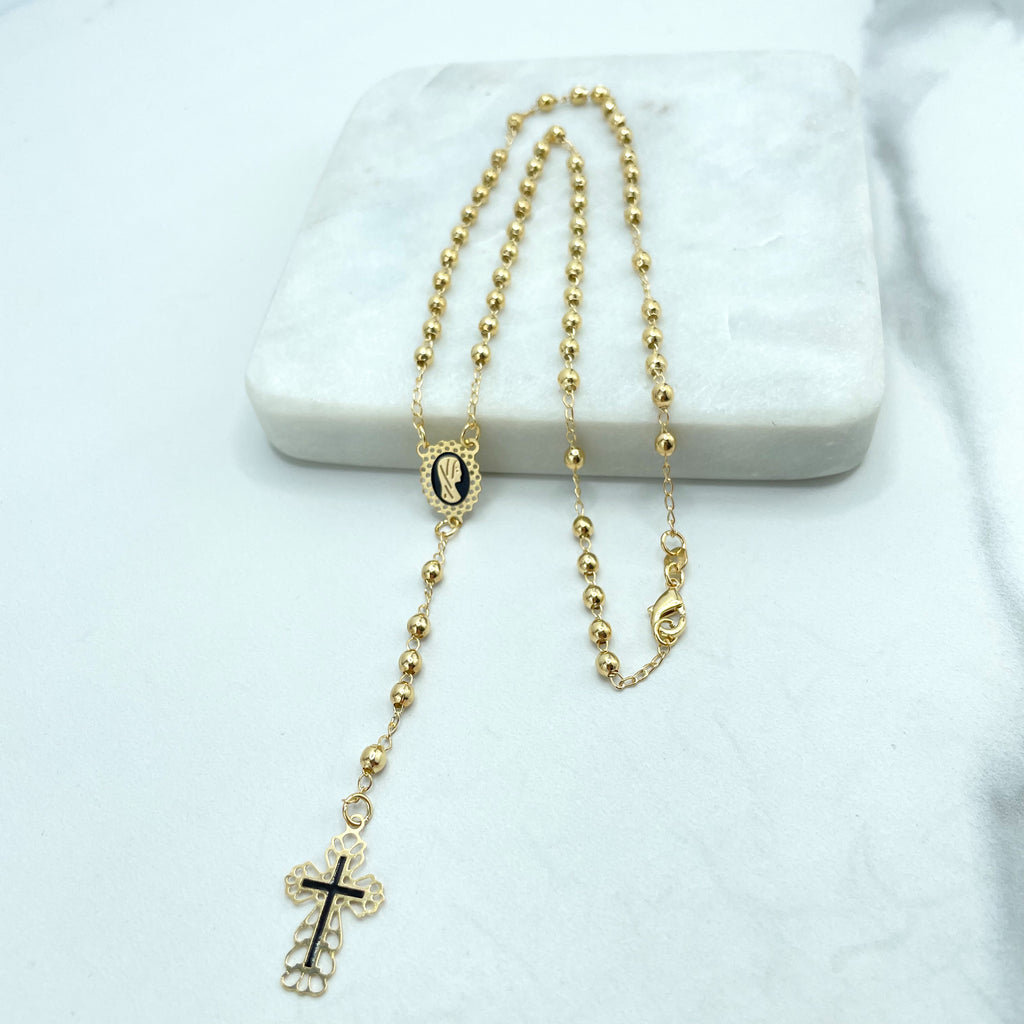 18k Gold Filled Gold Beads with Virgin Mary Charm Beaded Necklace Rosary