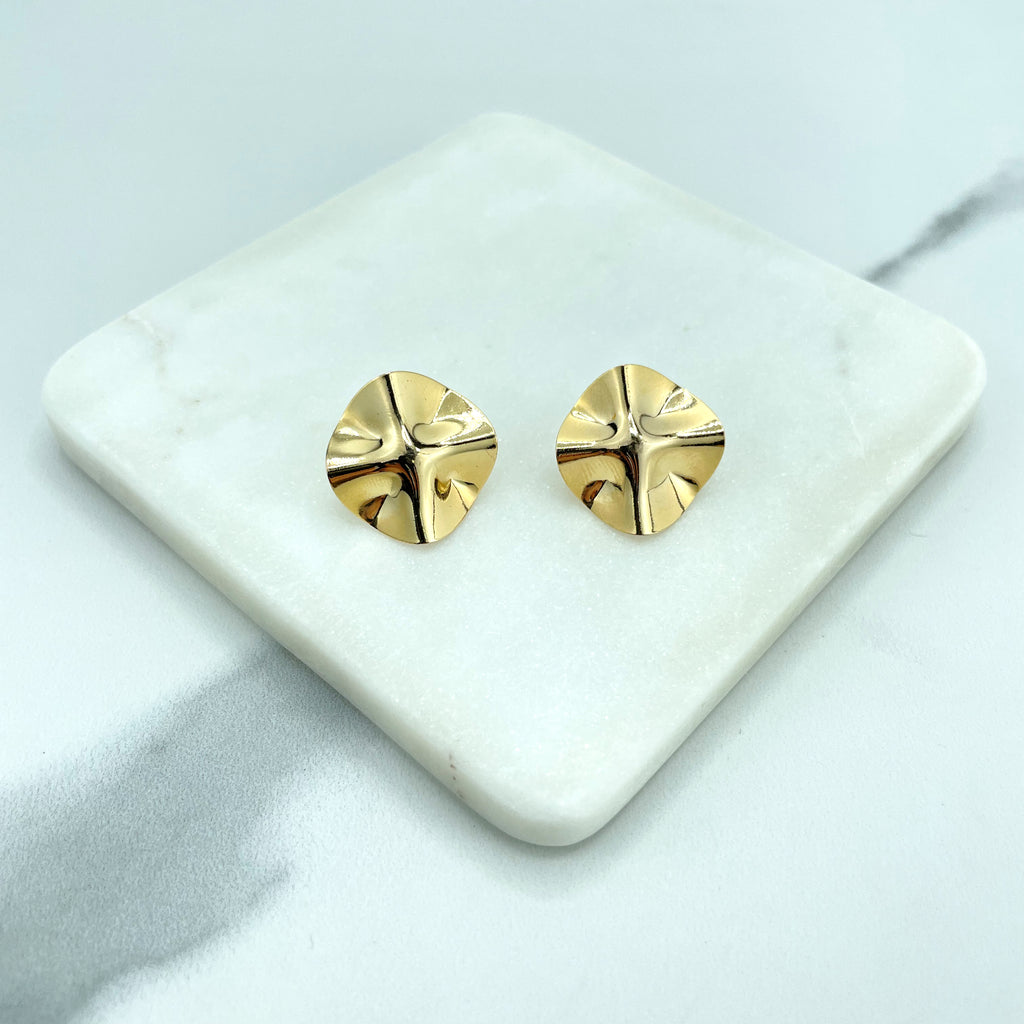 18k Gold Filled Double Hammered Coin Disc Stud Earrings, Geometric Earrings, Minimalist Modern Earrings