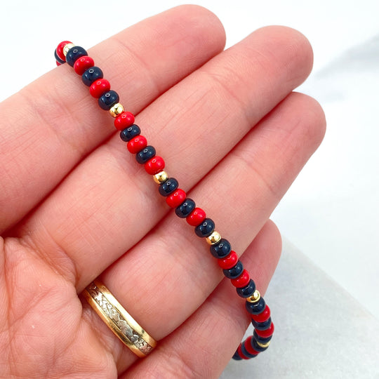 18k Gold Filled Elegua Beads Bracelet, Religions of Santeria, Gold, Red and Black Beaded Bracelet, Orisha Eleguá Bracelet