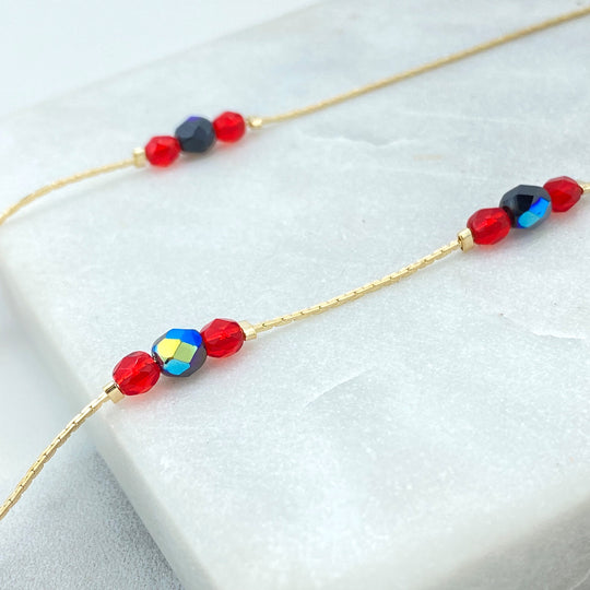 18k Gold Filled Snake Chain with Beads Azabache Style Chain or Bracelet, Protection against the Evil Eye