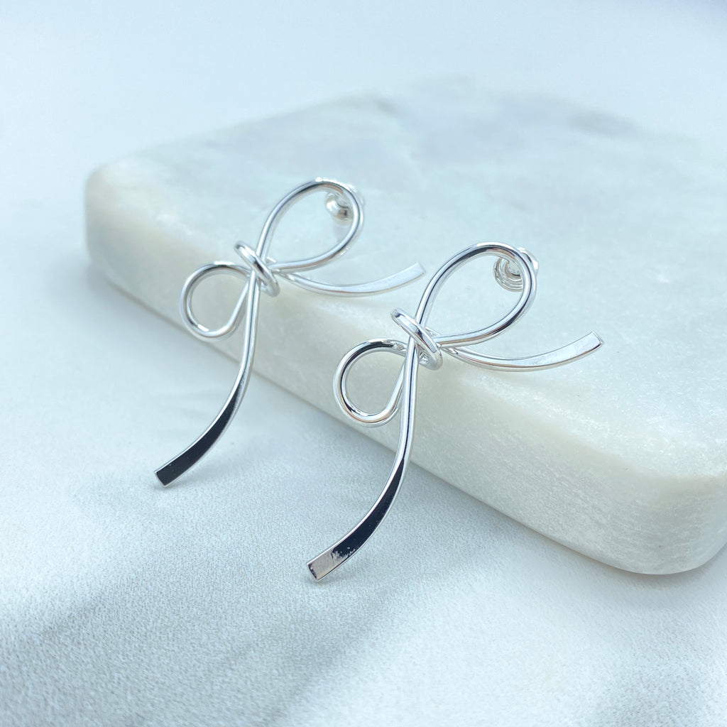 Silver Filled Bow Ribbon Knot Stud Earrings