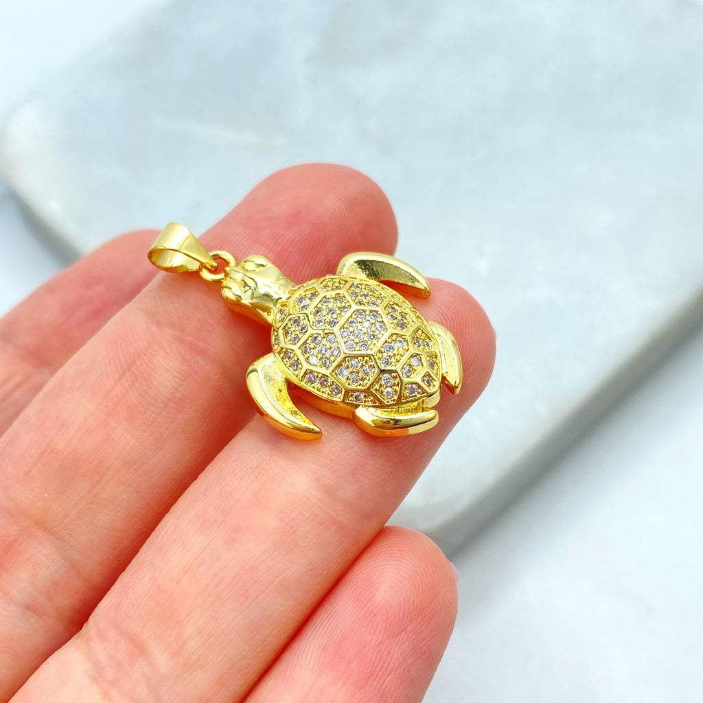 18k Gold Filled Turtle Pendant, CZ Pave Sea Turtle Charm, Dainty Ocean Jewelry, Gift for Her, CZ Sea Turtle Charm