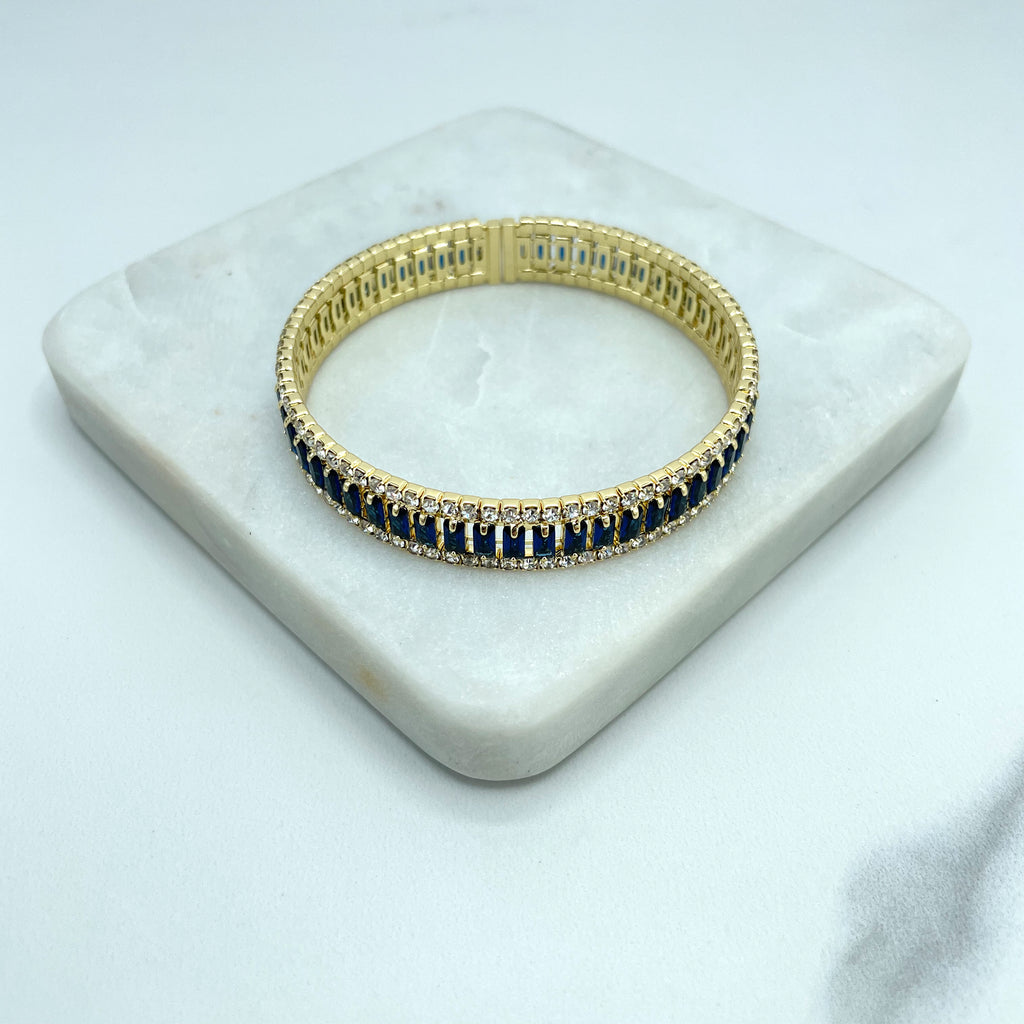 18k Gold Filled Bangle Cuff Bracelet Featuring Colored Baguette and Clear Cubic Zirconia