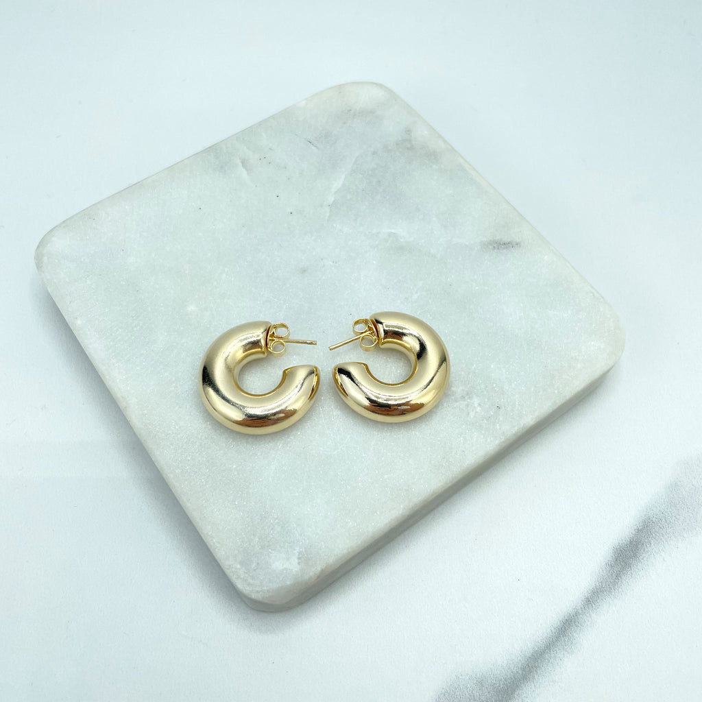 18k Gold Filled Bubble Hoop Earrings, 25mm Tubular C-Hoop Earrings, 8mm Thickness