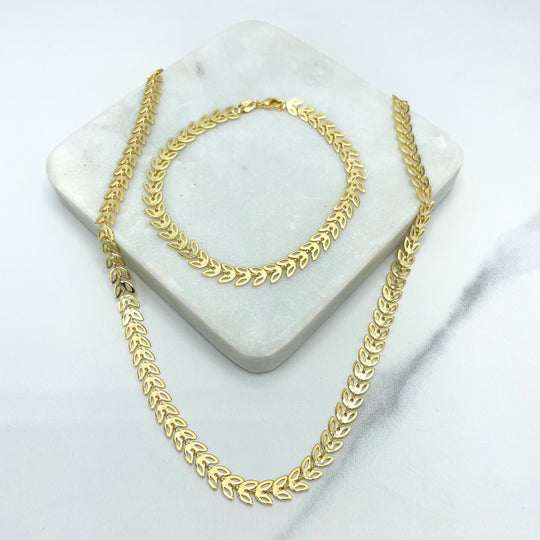 18k Gold Filled Cutout Leaf Design Linked Chain or Bracelet, Gold Leaf Designed Chain Set